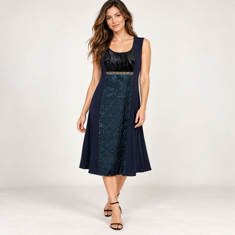 Spencer Alexis Vintage Dress 12 Velvet Burnout Jacquard Blue Art to Wear USA